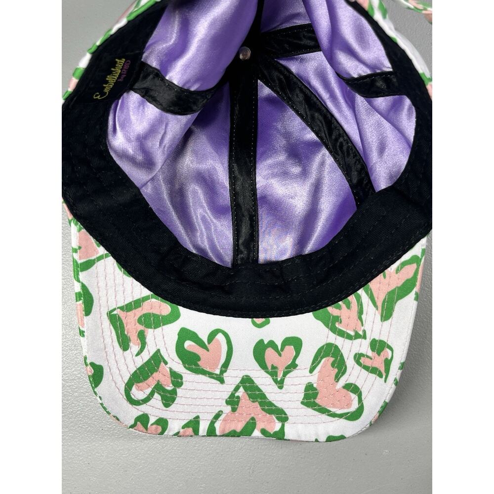 Heart Print Hat Ball Cap with Satin Lining Adjustable White Green Pink - Picture 7 of 9